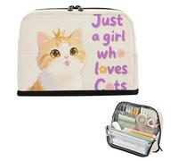 Yoogain Pencil Case Bag Large Capacity Pen Case Cosmetic Big Capacity Desk Organizer for Teens School Supply Just A Girl Who Loves Cats