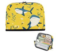 Yoogain Pencil Case Bag Large Capacity Pen Case Organizer Slots Stationery Pencil Case for Girls Travel Cartoon Sweet Shark Yellow