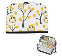 Yoogain Pencil Case Box Large Capacity Makeup Bag Portable Stationery Storage for Teacher Cosmetics Cartoon Owl Yellow Leaf Tree