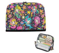 Yoogain Pencil Case Holder Large Capacity Makeup Pouches Sturdy Stationery Storage for Preppy Kindergarten Cartoon Mermaids Unicorns Rainbows