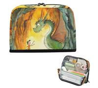 Yoogain Pencil Case Large Capacity Upright Storage Bag Soft Stationery Pen Bag for Girls School Must Haves Dragon Guarding Threasure