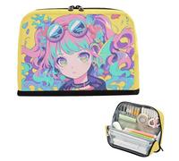 Yoogain Pencil Organizer Case Large Capacity Pen Case With Compartment Stationery Organizer for Boys Kindergarten Colorful Anime Girl Art