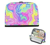 Yoogain Pencil Pen Case Large Capacity Make Up Bag Expandable Coin for College Student Preppy School Art Purple Mystery Waves Cat