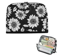 Yoogain pencil poucheses Large Capacity Pen Bags Large Desk Organizer for Boys Elementary Black Sunflower White