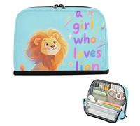 Yoogain Pencil Storage Case Large Capacity Pen Case Organizer Zip Stationery Bag for Nurse High School Supplies Just A Girl Who Loves Lion