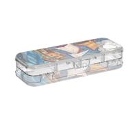 Yoogain Pirate Ship Sailing on The Sea Plastic Pencil Box Clear Double-Deck Storage Pens Case For Kids With Lid