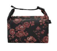 Yoogain Red Flowers Black Traditional Lunch Bags for Girls Reusable Lady Insulated Tote for Amusement Park