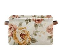 Yoogain Retro Watercolor Yellow Roses storage baskets, collapsable waterproof baskets for organizing with sturdy handle bins large for cloth