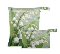 Yoogain reusable bags for swimmers 2 Pack travel essentials for babies with handles for beach (White Lily Of The Valley)