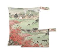Yoogain reusable dry bag 2 Pack diaper bag essential items with handles for baby diapers (Chinese Style Green Field Red Flower)