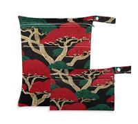 Yoogain reusable dry bag waterproof 2 Pack travel essentials for baby with handles for yoga (Japanese Style Tree Red Green)
