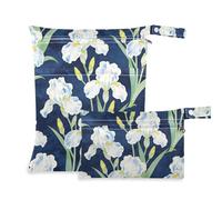 Yoogain reusable wet dry bags 2 Pack travel essentials for flying with handles for pool (White Iris Flowers)