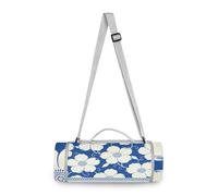 Yoogain Round Beach Mat - Fits 2 Adults, Summer Accessories Sand Resistant Beach Blankets Waterproof Sandproof Dual Layer, Sand-Free, Soft Throw Rug 58 in (White Blue Flowers Tribal Pattern)