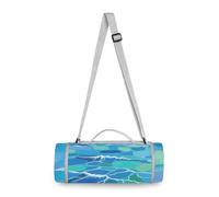 Yoogain Round Beach Necessities - Fits 2 Adults, Summer Accessories Water Resistant Camp Rug Dual Layer, Sand-Free, Soft Throw Rug 58 in (Minimalist Blue Wave Abstract Stone)