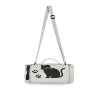 Yoogain Round Camping Blanket - Fits 2 Adults, Summer Accessories Portable Waterproof Blanket for Spring Summer Camping 58 in (Cartoon Minimalist Black Cat Pawprint)