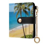 Yoogain Seaside Coconut Tree Scenery Women's Minimalist Folding Wallet Cute PU Leather Wallet With Card Slots for Men Women Travel