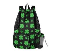 Yoogain St Patrick's Day Green Shamrock Dog Paw Drawstring Bags Summer Camp Bag With Pockets Cinch Back Sack Wet and Dry Separation