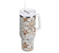 Yoogain Star Snowflake Crystal Brown Pattern Vacuum Insulated Tumbler Leak-proof Lid Stainless Steel Water Bottle Reusable Coffee Travel Mug With Handle for Water, Iced Tea or Coffee