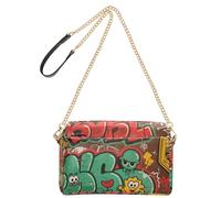Yoogain Street Graffiti Retro Letters Colorful Small Crossbody Bag For Women Vegan Leather Womens Crossbody Purses Zip Handbag For Travel