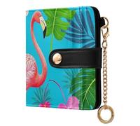 Yoogain Summer Flamingos Palm Flower Blue Women's Minimalist Folding Wallet Unique PU Leather Wallet for Girls Women Ladies