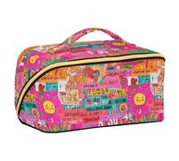 Yoogain Sun Colorful Art Words Cute Cosmetic Bag with dividers Waterproof Makeup Bags For Women with Compartments & Handle