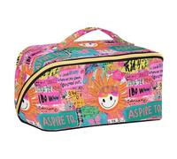 Yoogain Sun Colorful Art Words Doodlravel Bag with dividers Zipper Cosmetic Bags With Zipper with Compartments & Handle