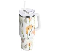 Yoogain Sweet Calla Lily Flower White Vacuum Coldee Tumbler with Lid Water Bottle Wide Mouth Office Mug for Water, Iced Tea or Coffee