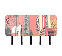 Yoogain Tall Buildings red Sky Key Holder Wall Mount with Mail Organizer & 5 Hook Self-Adhesive Hanging House Decor Key Rack for Doorway