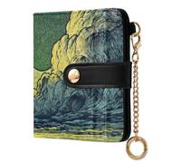 Yoogain The Moon Scenery Yellow Green Ladies Classic Foldable Wallet Portable Premium PU Leather Wallet for Women Boys Girls