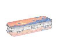 Yoogain The Sunset over The Blue Sea Of Flowers Clear Pencil Box Plastic Double Deck Pens Storage Case For Art Supplies With Lid