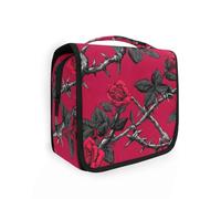 Yoogain Thorn Chain Red Rose travel bag with hanging hook Zipper hanging toiletry bags Vertical Free-Standing