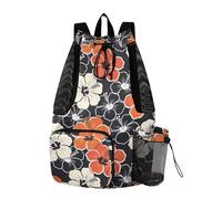 Yoogain Tropical Flower Hawaii Orange Black Beach Drawstring Bags Gym Bag With Water Bottle Pocket String Back Pack Wet and Dry Separation
