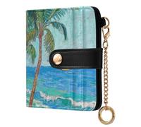 Yoogain Tropical Green Palm Tree Blue Sea Women's Folding Card Wallet Unique Minimalist PU Leather Wallet for Women Girls