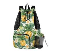 Yoogain Tropical Pineapple Yellow Green Palm Leaves Flower Drawstring Gym Bags Pool Bag With Inside Pockets Cinch Bags Dry Wet Separation