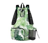Yoogain Tropical Tree Leaf Green Drawstring Backpack For Women Men Gym Sackpack With Pockets String Back Pack Dry Wet Separation