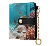 Yoogain Undermarine Scenery Fish Star Picture Women's Leather Folding Wallet Waterproof PU Leather Bifold Wallet for Men Women Travel