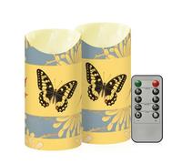 Yoogain Unscented Flameless Candles Set of 2 Remote Timer Wax Fake Candles for Thanksgiving Tabletop Japanese Yellow Butterfly
