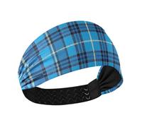 Yoogain Vintage Buffalo Plaid Checked Blue Moisture Wicking large headbands for women Stretchy hair for basketball Gym Athletic Sports hiking