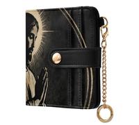 Yoogain Vintage Jesus Black Women's Compact Folding Wallet Cute PU Leather Bifold Wallet for Men Women Travel