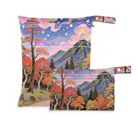 Yoogain washable bag for wet 2 Pack travel essentials for flying with handles for pool (Autumn Trees Mystery)