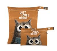 Yoogain washable bags for diaper 2 Pack travel essentials for babies with handles for pool (Reading Book Cat Brown)