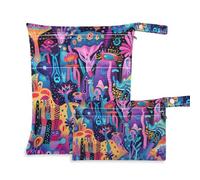 Yoogain washable bags for wet 2 Pack diaper bag essential items with handles for travel (Hippy Magic Landscape)