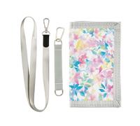 Yoogain Watercolor Art Leaves Light Red Blue card wallets for men gifts for young pop purse with lanyard, watercolor art leaves light red blue, One Size, Fashion
