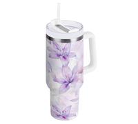 Yoogain Watercolor Lily Flowers Light Purple Vacuum 40 oz Tumbler Leak-proof Lid Insulated Water Bottle Reusable Coffee Travel Mug Spill Proof Leak Proof for Sports, Daycare, Camp & More