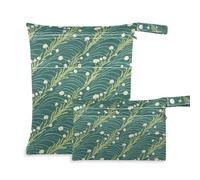 Yoogain waterproof bathing suit bag 2 Pack wet bag for swimsuit with handles for gym(Green Crops Waves)