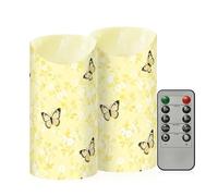 Yoogain Waterproof Flameless Candles with Timer 2/4/6/8H Remote Timer Wax Fake Candles for Wedding Table Centerpieces Yellow Flower Butterfly