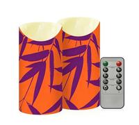 Yoogain Waterproof Outdoor LED Candles with Timer 2/4/6/8H Timer Flameless Candles for Thanksgiving Tabletop Purple bamboos Leaves