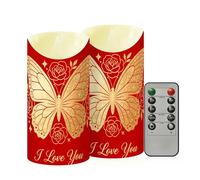 Yoogain Waterproof Outdoor LED Candles with Timer 2/4/6/8H Timer Flameless Candles for Thanksgiving Tabletop I Love You Red Butterfly