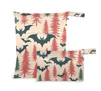 Yoogain waterproof wet bag 2 Pack travel essentials for babies with handles for bathing (Colorful Vampire Bat Red Pine Trees)