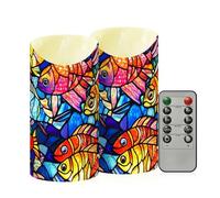 Yoogain Wax Flameless Candles with Timer 2/4/6/8H Remote Control Candles for Christmas Stained Glass Colorful Fish